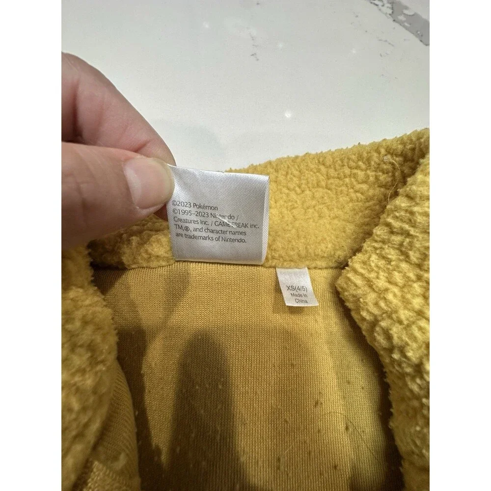Kids Pokemon Pikachu Sherpa Fleece XS 4/5 Pullover Jacket Yellow Long Slv (0047)
